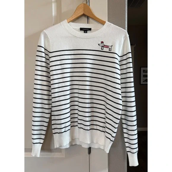 Calligraphie NWT White with Black Stripes Sweater with French Wiener Dog Size M - Picture 8 of 8